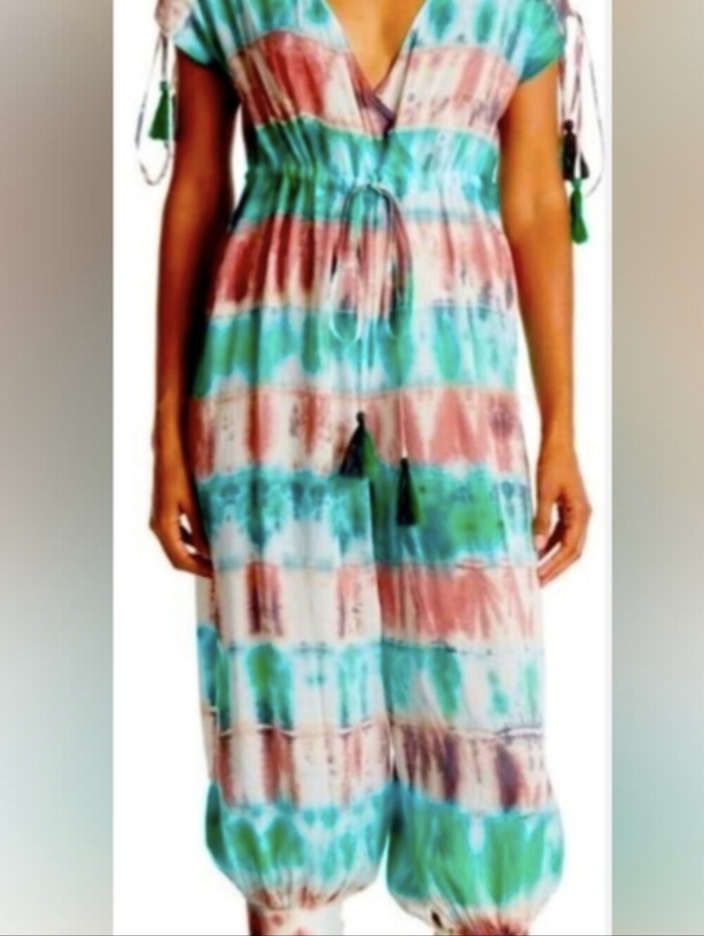 Anthropologie Raga To Dye For Surplice Crop Jumpsuit Size small Tie Dye Boho - Picture 2 of 3